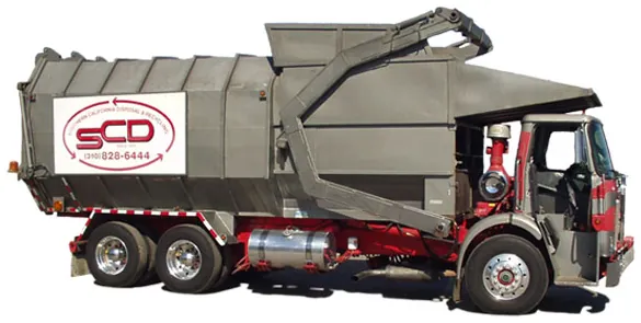 An SCD front-loading garbage truck